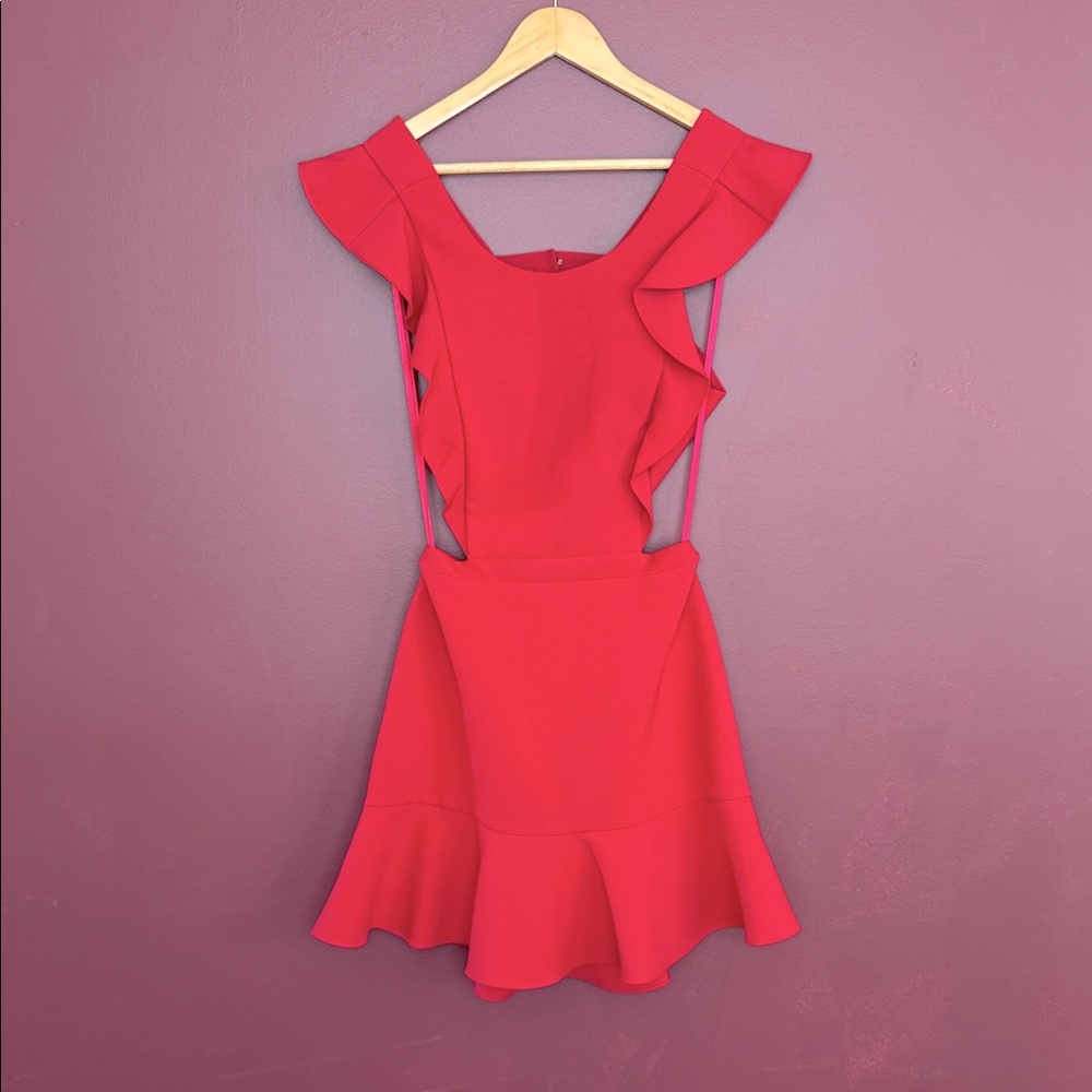 BCBG Red Ruffle and Cut Out Dress